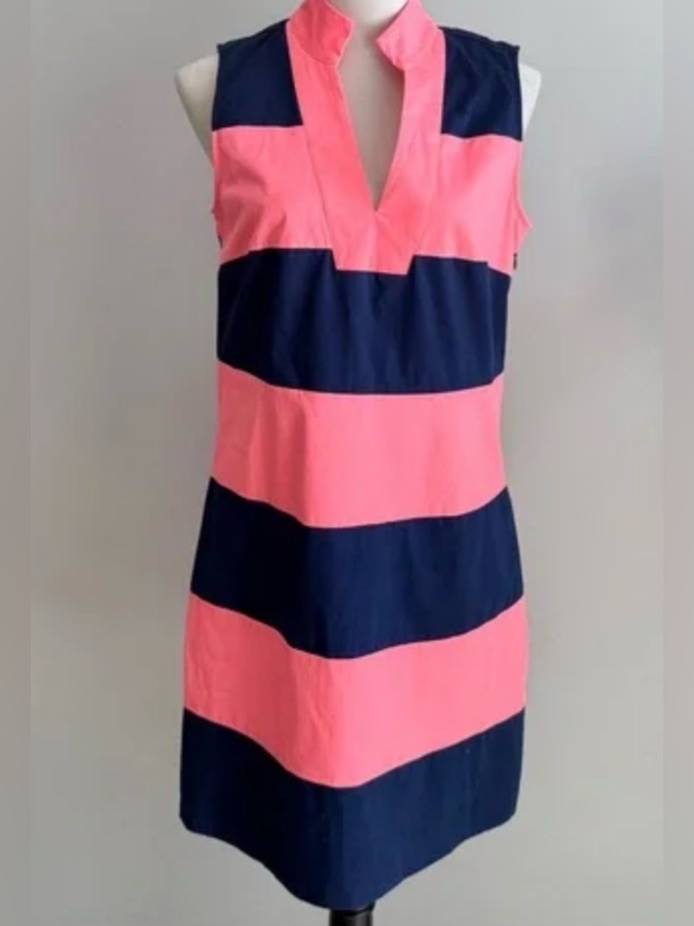 Sail to Sable Neon Pink and Navy Striped V-Neck Mini Dress